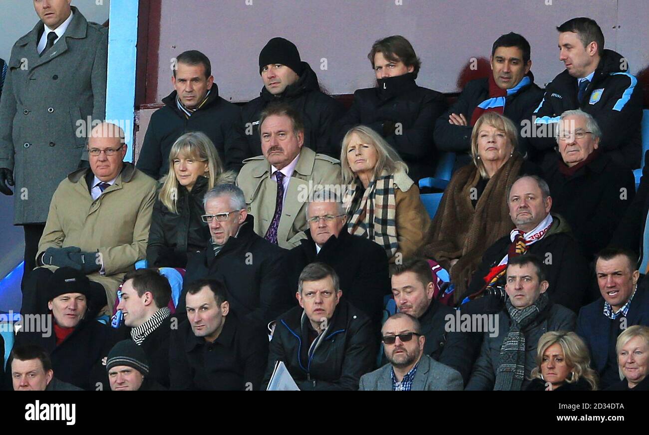 Aston Villa chairman Steve Hollis (left) with chief executive Tom Fox (top left), referee Chris Foy, Micky Adams and Mervyn King (second row, right) during the Barclays Premier League match at Villa Park, Birmingham. Stock Photo