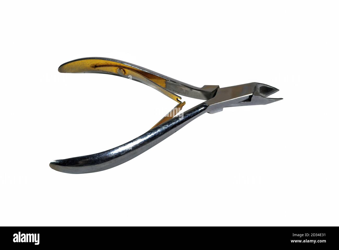 Stainless steel nail nippers isolate on white background close-up. Stock Photo