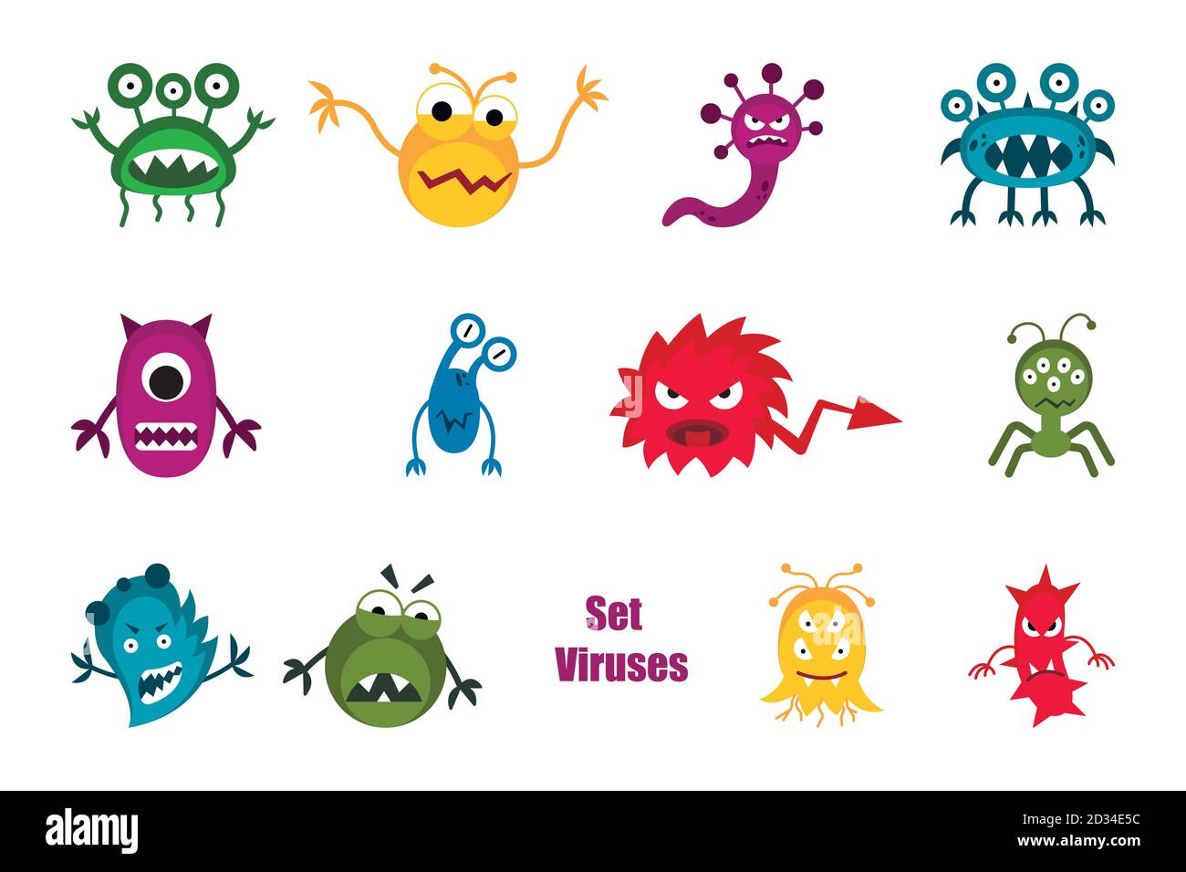 Bacteria and germs colorful set micro-organisms disease-causing objects, bacteria, viruses, pandemic microbes, fungi. Vector isolated cartoon Stock Vector