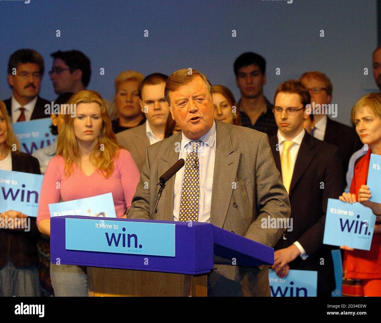 Tory leadership candidate Clarke speaking at Millbank Towers
