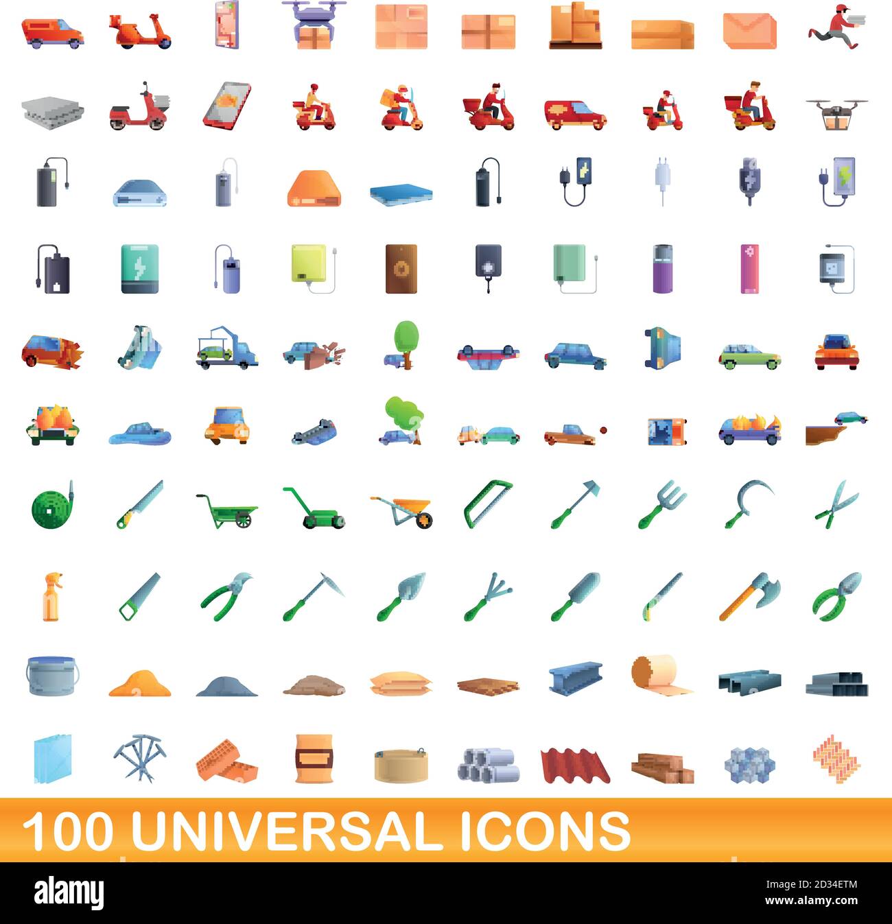 100 universal icons set. Cartoon illustration of 100 universal icons ...
