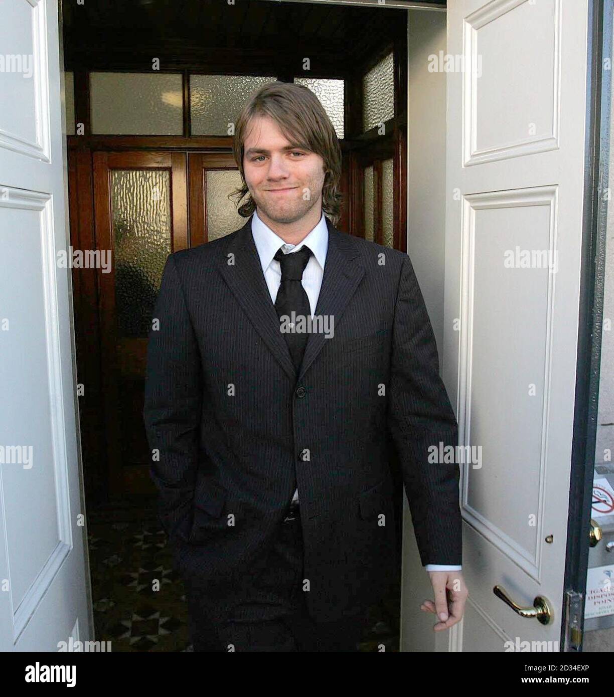 Brian McFadden, former Westlife member and boyfriend of Australian pop singer Delta Goodrem pictured leaving Balbriggan District Court, Dublin 13th October 2005 after a charges of speeding and careless driving were struck out.See PA Story IRISH Mc Fadden.PRESS ASSOCIATION Photo. PHOTO CREDIT SHOULD READ Cathal Mc Naughton/PA Stock Photo