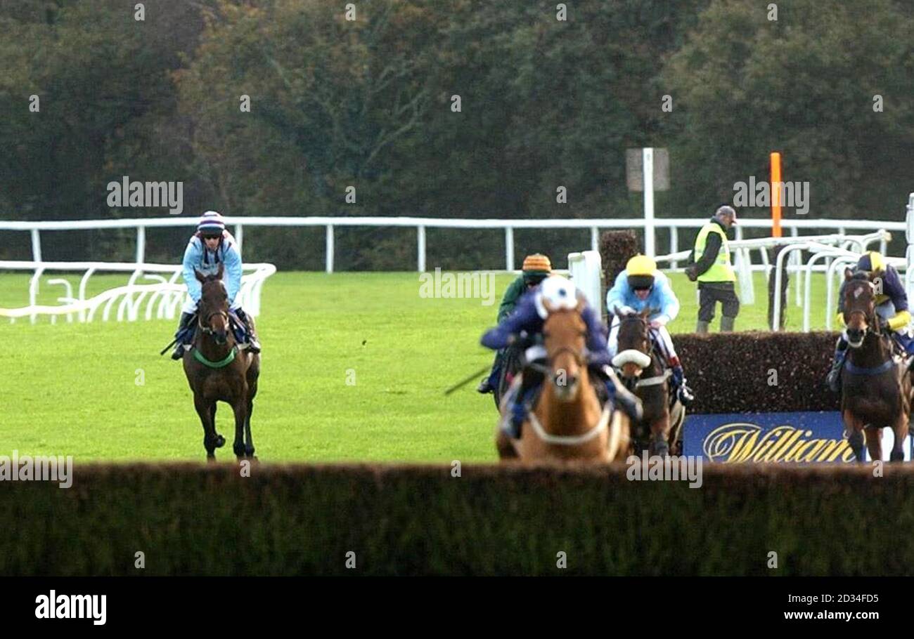 Best Mate ridden by jockey Paul Carberry (L) during the William Hill Haldon Gold Cup Chase at Exeter, Tuesday November 1, 2005. Triple Cheltenham Gold Cup winner Best Mate has died after suffering a suspected heart attack after pulling up in the William Hill Haldon Gold Cup Chase. See PA story RACING Mate. PRESS ASSOCIATION Photo. Photo credit should read: Barry Batchelor/PA. Stock Photo