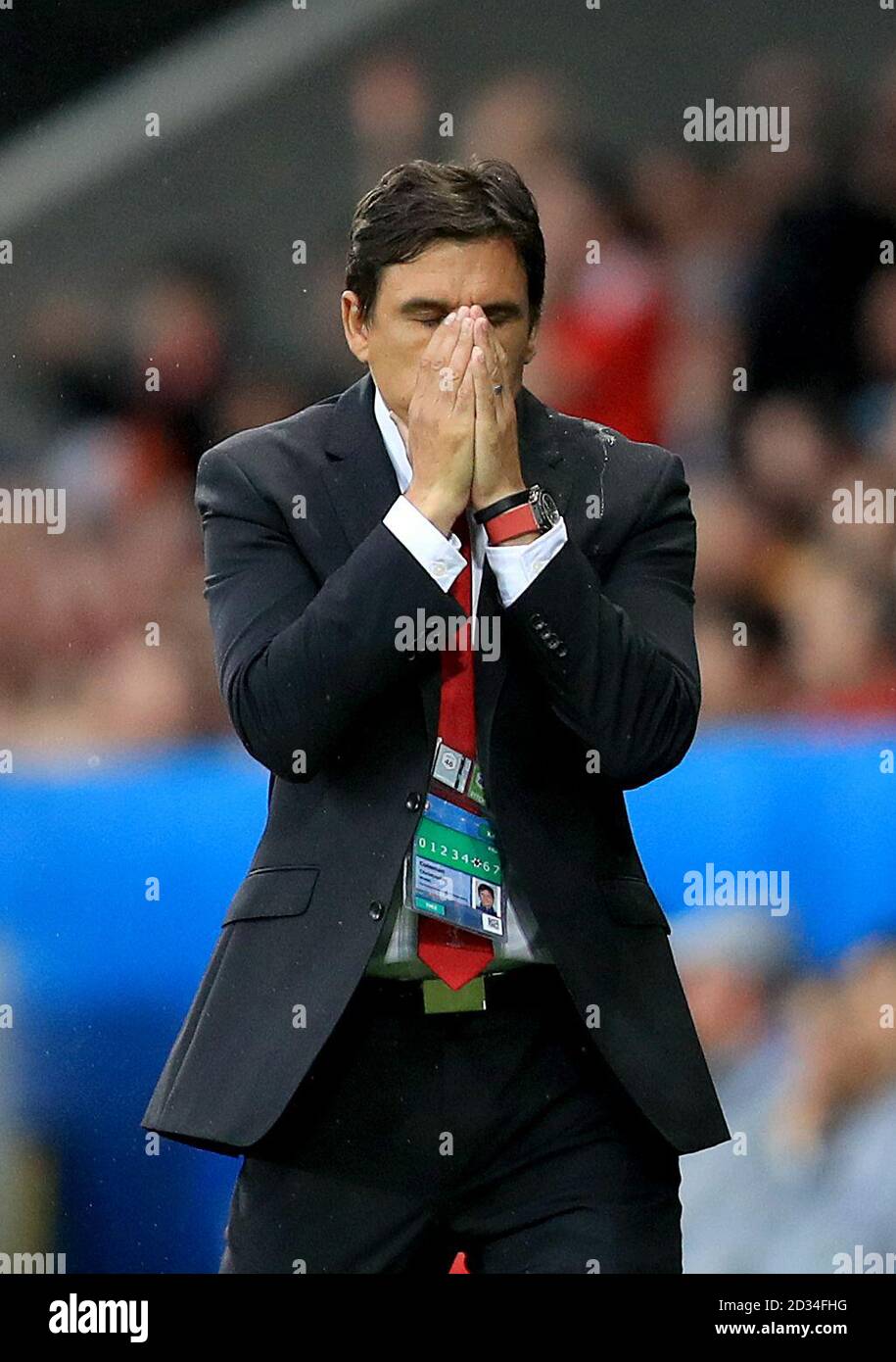 Wales manager Chris Coleman reacts during the UEFA Euro 2016, quarter final match at the Stade Pierre Mauroy, Lille. Stock Photo