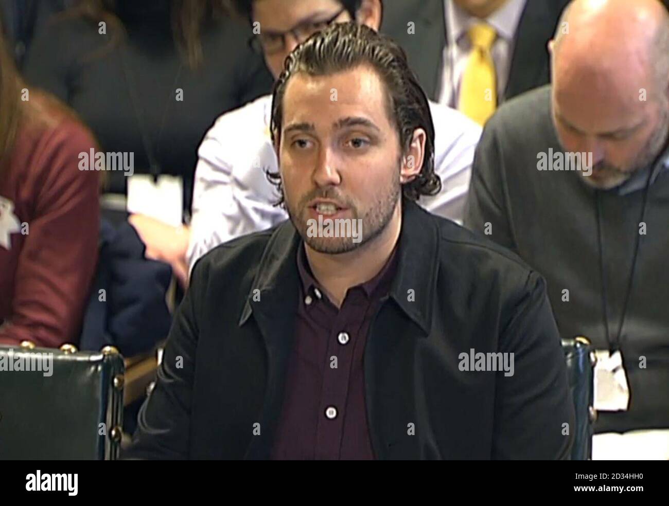 You Me At Six singer Josh Franceschi gives evidence to the Culture, Media and Sport committee at the House of Commons, London, as he has called for a change in the law to clamp down on online ticket touts for the future of live music. Stock Photo