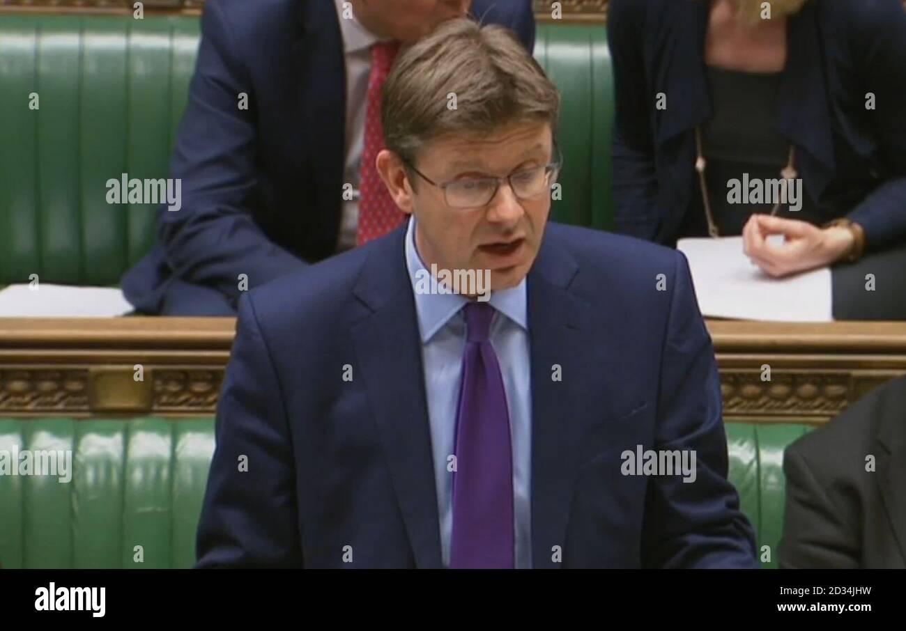 Energy Secretary Greg Clark making a statement to MPs in the House of Commons, after the £6 billion contract to decommission 12 redundant Magnox nuclear power sites has been scrapped and a government inquiry announced into its flawed tendering process. Stock Photo