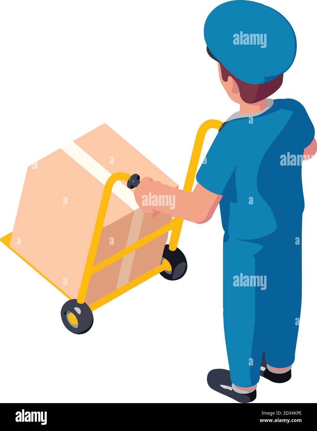 Postman take parcel cart icon. Isometric of postman take parcel cart ...