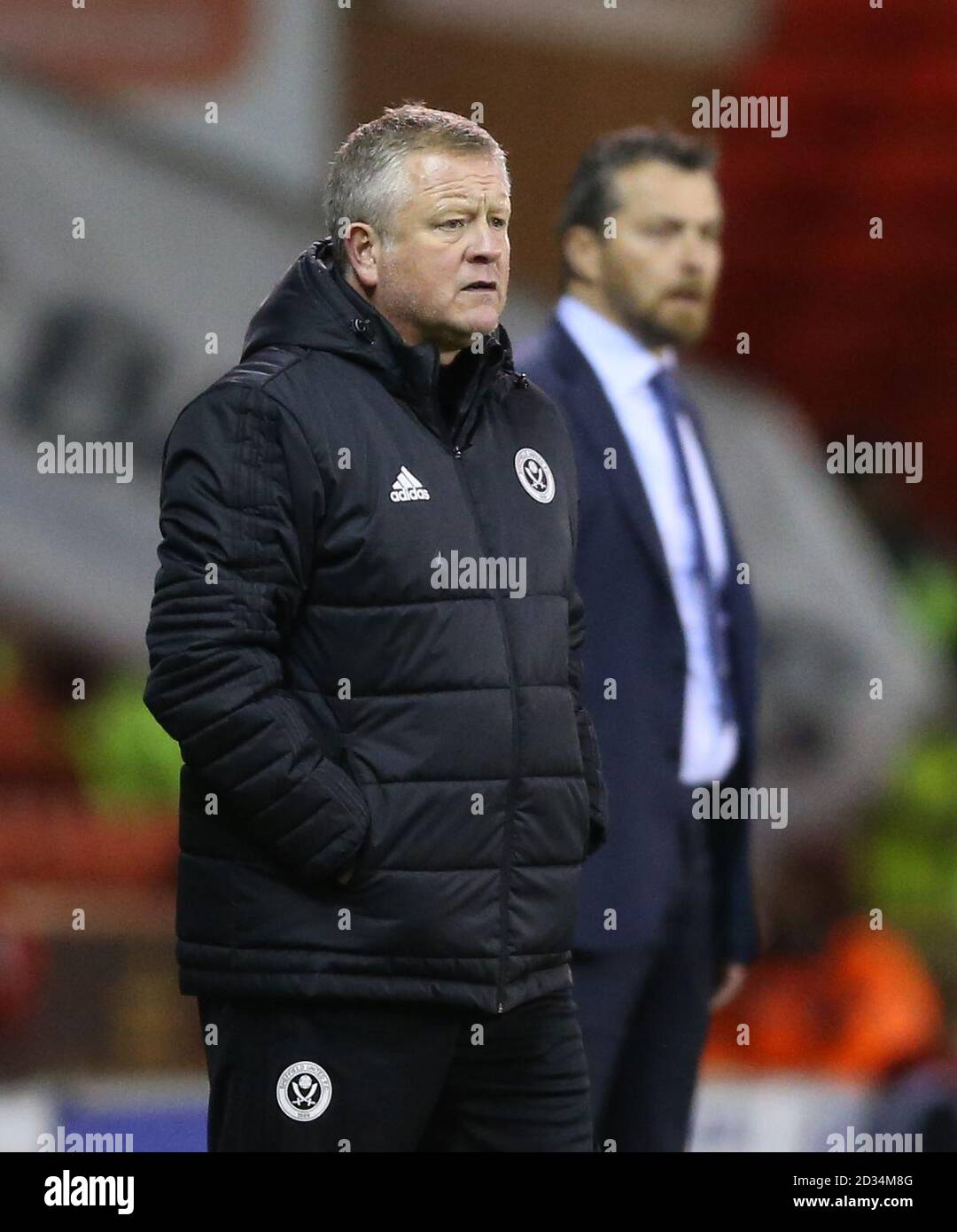 Sheffield United Manager Chris Wilder Left And Fulham Manager Slavisa Jokanovic During The Sky Bet Championship Match At Bramall Lane Sheffield Stock Photo Alamy