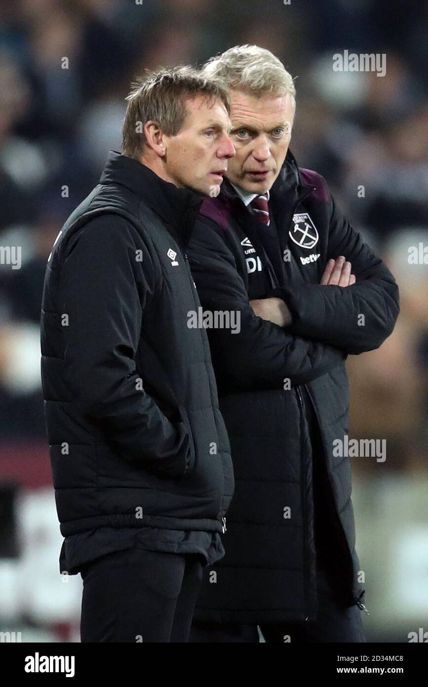 West Ham United manager David Moyes (right) and assistant manager Stuart Pearce Stock Photo