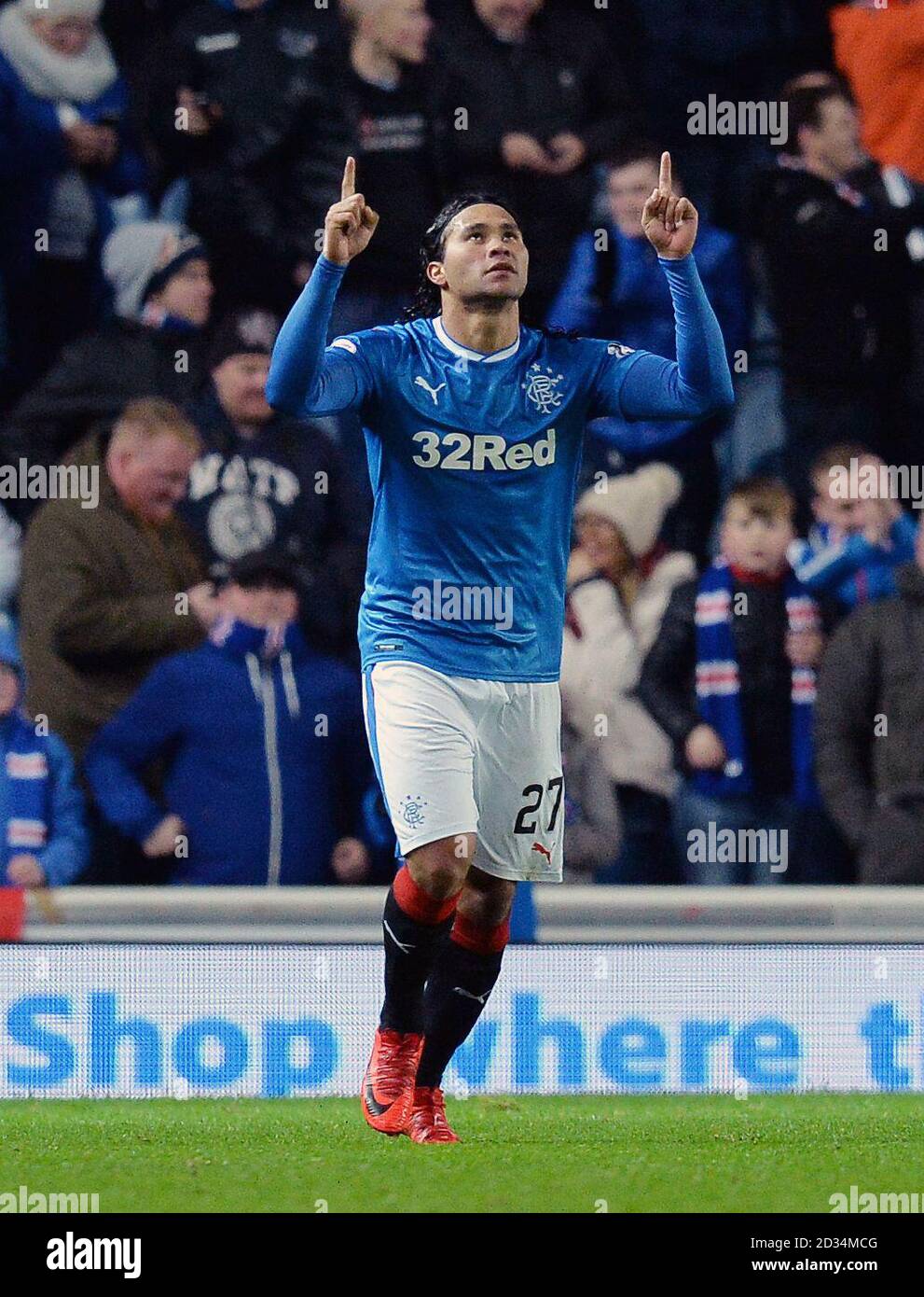 Rangers' Carlos Pena celebrates scoring his side's second goal of the game during the Ladbrokes Scottish Premiership match between Rangers and Aberdeen at the Ibrox Stadium, Glasgow. Stock Photo