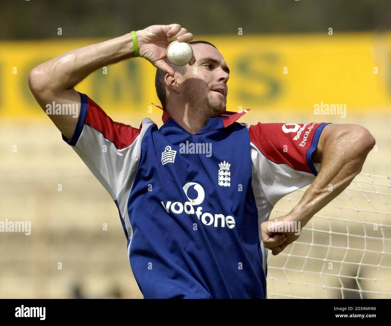 England's Kevin Pietersen bowls in the nets at the Keenan Stadium, Jamshedpur, India. Stock Photo