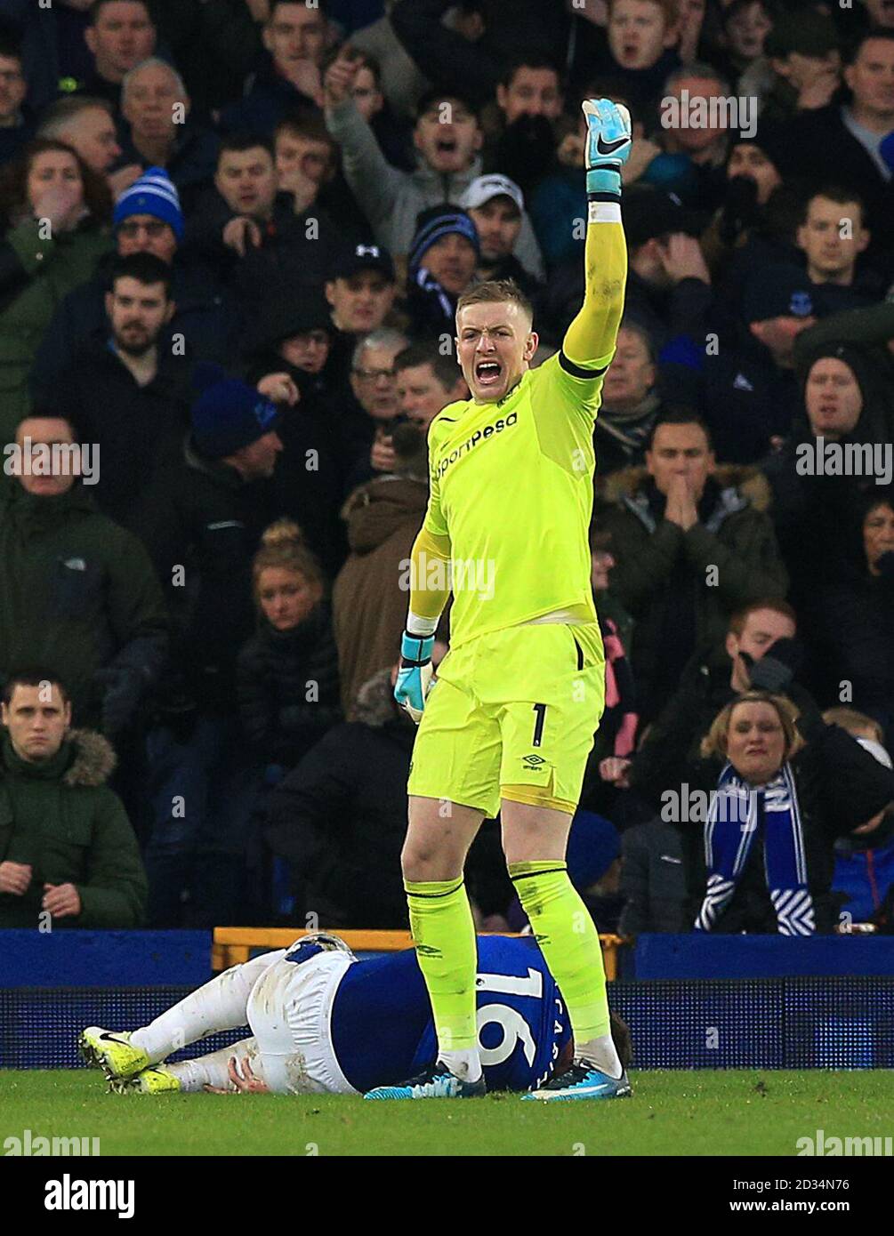Everton Goalkeeper Jordan Pickford Calls For Assistance After An Injury everton-goalkeeper-jordan-pickford-calls-for-assistance-after-an-injury