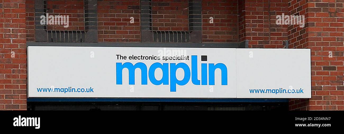 A sign outside a Maplin store in Liverpool, as the electronics company has collapsed into administration putting 2,500 jobs at risk. Stock Photo