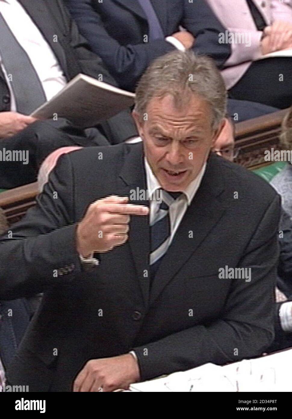 Prime Minister Tony Blair speaks during Prime Minister's Questions at the House of Commons, London. Stock Photo