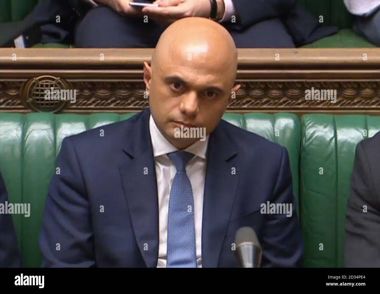 Newly-appointed Home Secretary Sajid Javid in the House of Commons, London, during a debate following an urgent question on the Windrush controversy. Stock Photo