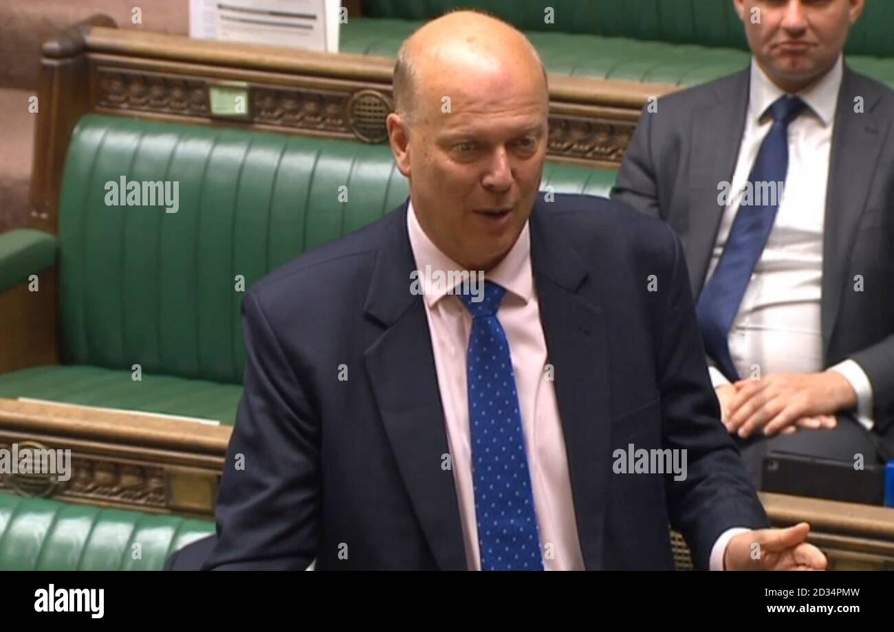 transport Secretary Chris Grayling makes a statement to MPS in the House of Commons as aail services on the East Coast Main Line will be brought back under public control following the termination of the franchise agreement with Virgin Trains East Coast (VTEC). Stock Photo