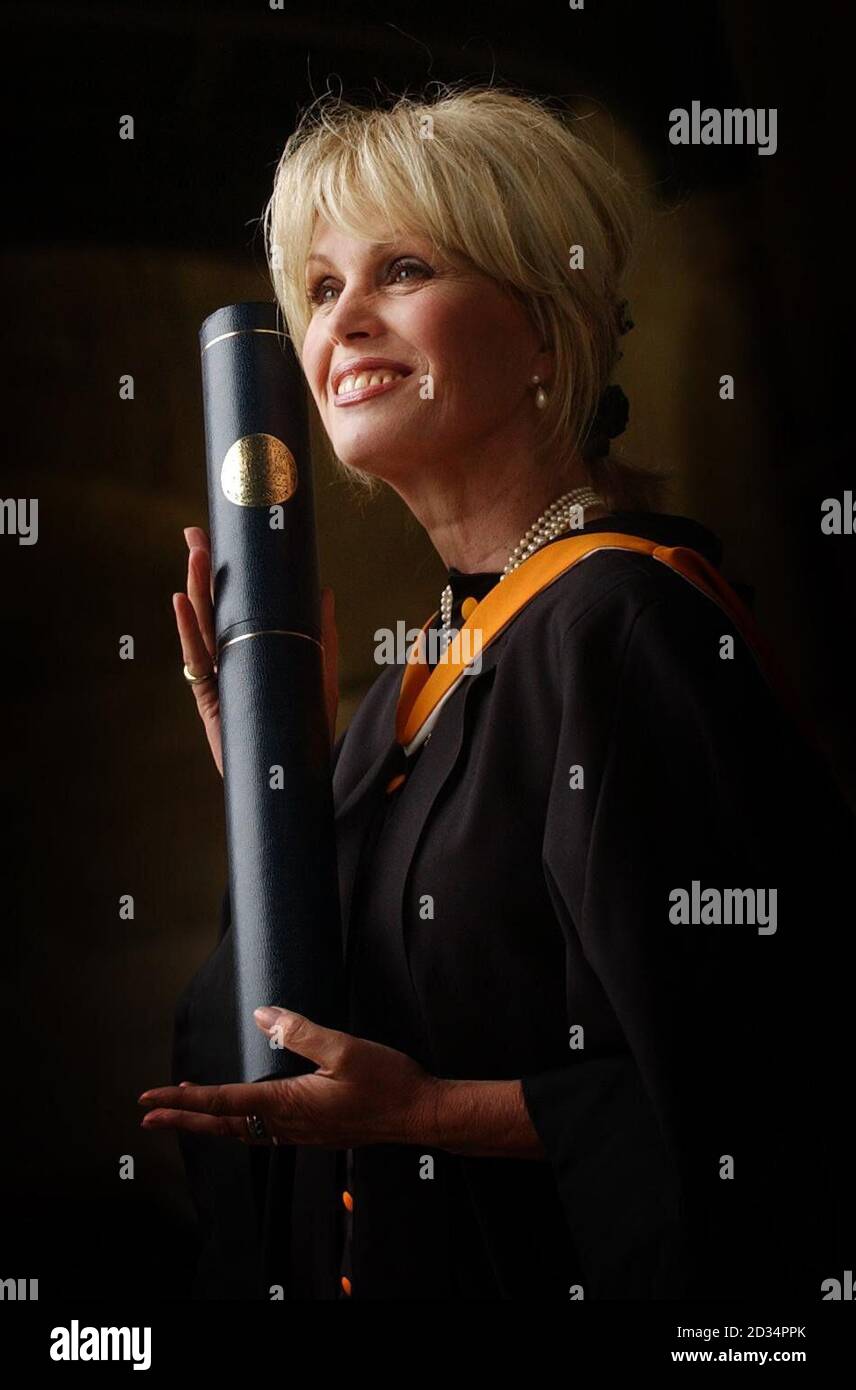 Actress Joanna Lumley after receiving an honorary degree from the University of St Andrews, Scotland's oldest university. Stock Photo