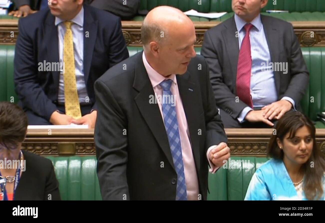 transport Secretary Chris Grayling addressing MPs before the vote in the House of Commons, London on the proposed third runway at Heathrow Airport. Stock Photo