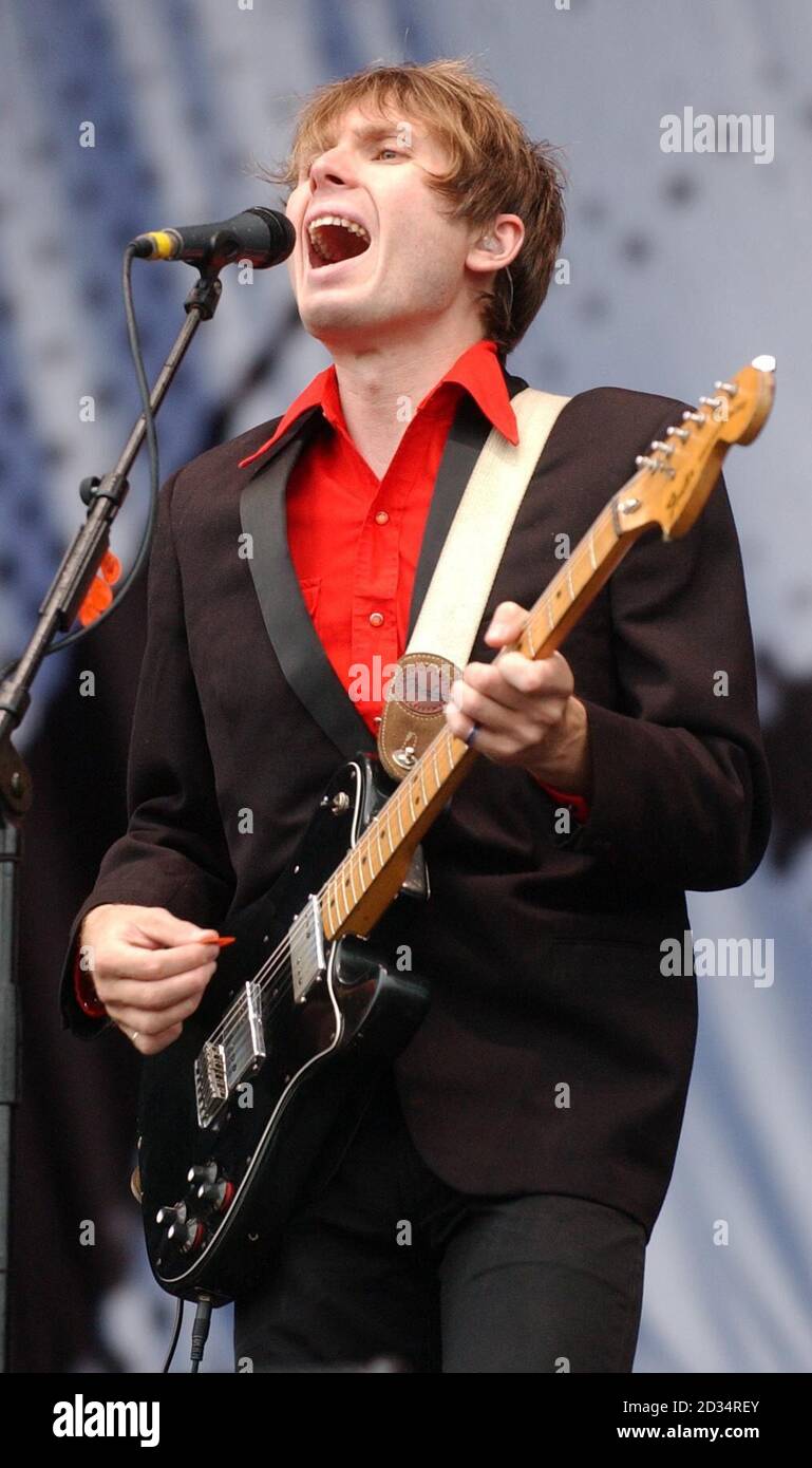 Franz Ferdinand lead singer Alex Kapranos performs on the Main Stage at the T in the Park music