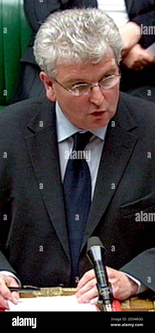 Videograb image of Defence Secretary Des Browne telling MPs in the House of Commons that the UK force in southern Afghanistan will be boosted by about 900 troops with extra helicopter support. PRESS ASSOCIATION Photo. Picture date: Monday July 10, 2006. He told the Commons 320 engineers from 28 Regiment Royal Engineers would be used to 'accelerate the reconstruction effort'. A company from 3 Commando Brigade Royal Marines would provide force protection for them and those deployments would take place from September. PRESS ASSOCIATION Photo. Picture date: Monday July 10, 2006. See PA story DEFEN Stock Photo