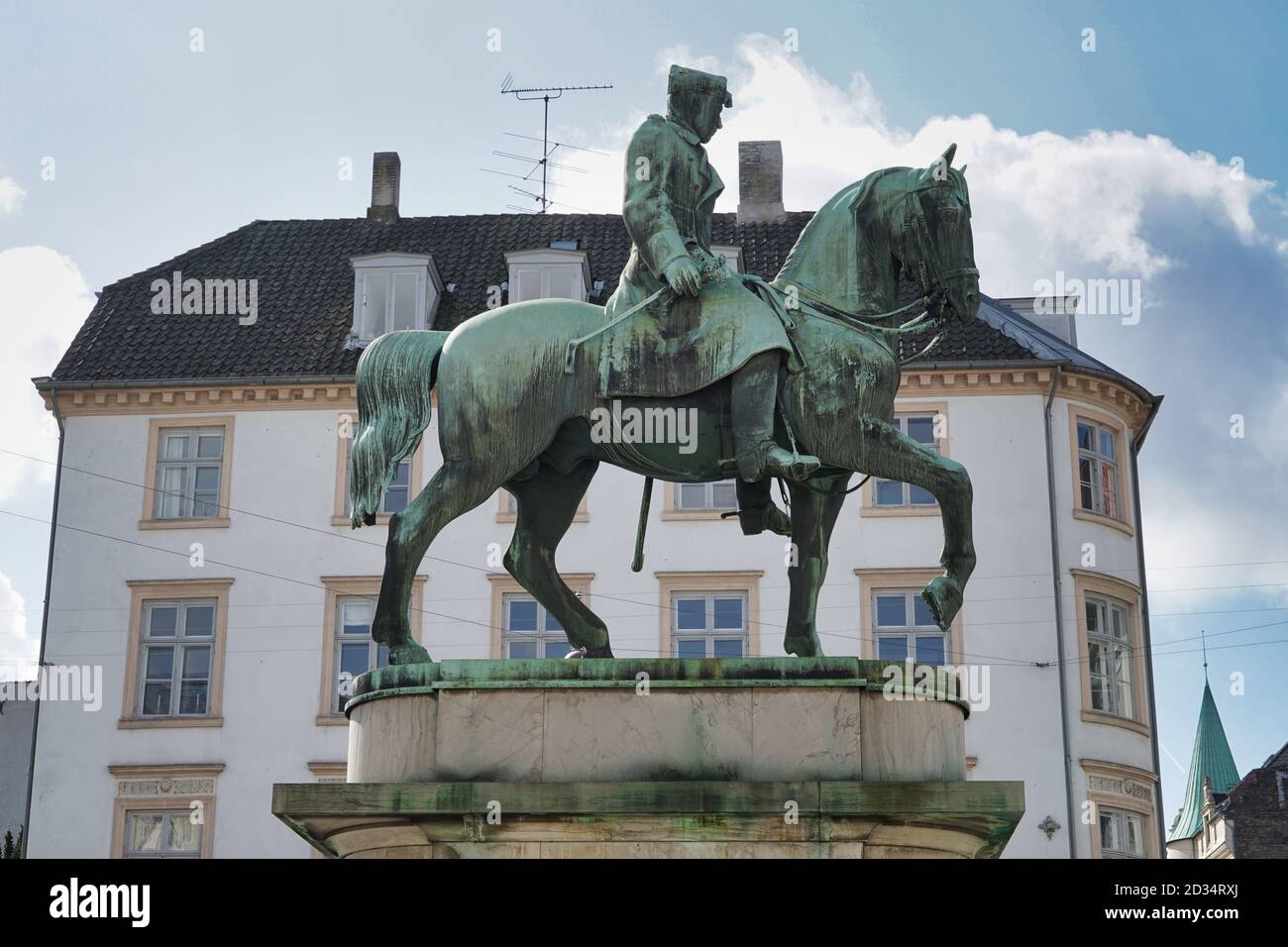 Copenhagen, Europe, statue of king Christian X., building in background Stock Photo