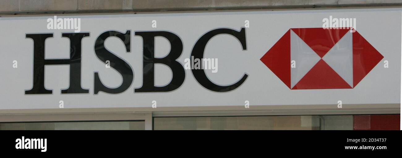 An HSBC bank logo in Camberley, Surrey. Stock Photo