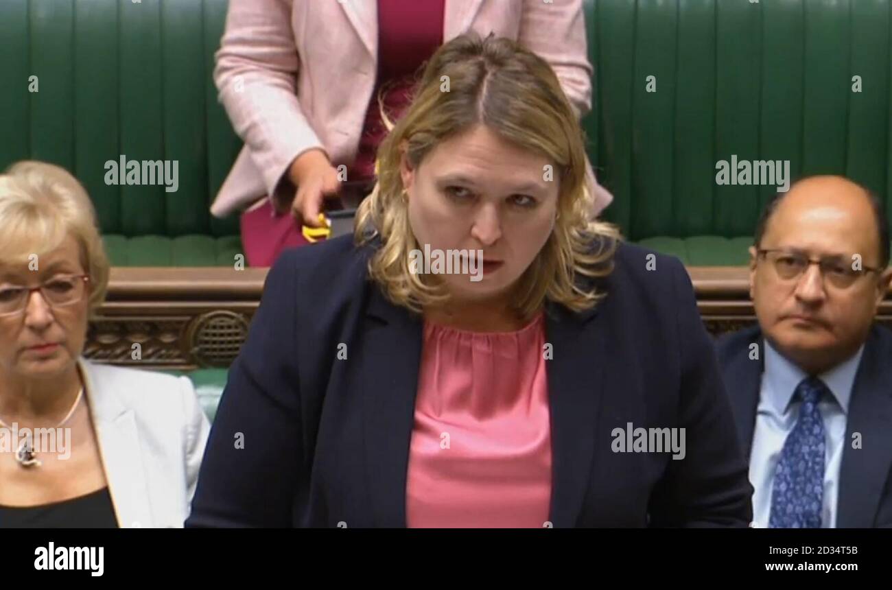 Northern Ireland Secretary Karen Bradley gives an update to MPs in the House of Commons, London on the restoration of Northern Ireland Government where she said the salaries for members of Northern Ireland's suspended Stormont Assembly will be reduced because they are not performing all their functions. Stock Photo