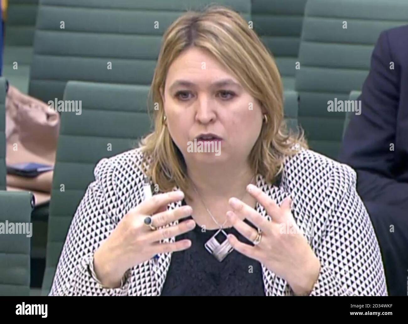 Karen Bradley, Secretary of State for Northern Ireland gives evidence before the Northern Ireland Affairs Committee at Portcullis House, London on matters relating to Northern Ireland after Brexit. Stock Photo