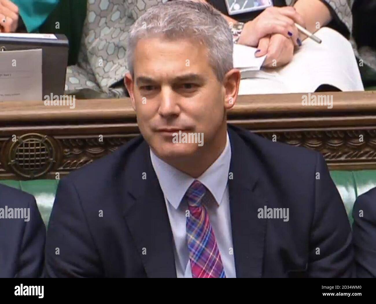 Brexit Secretary Stephen Barclay, listens during Prime Minister's Questions in the House of Commons, London. Stock Photo