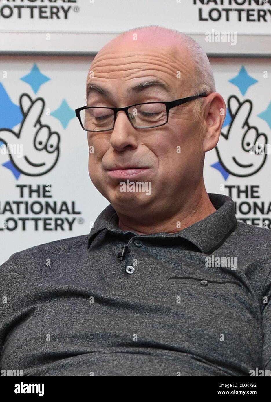 Andrew Clark, 51, from Boston, Lincolnshire, celebrates his £76,369,806.80 EuroMillions jackpot win from the draw on Friday 2 November 2018 at Belton Woods Hotel, Grantham. Stock Photo