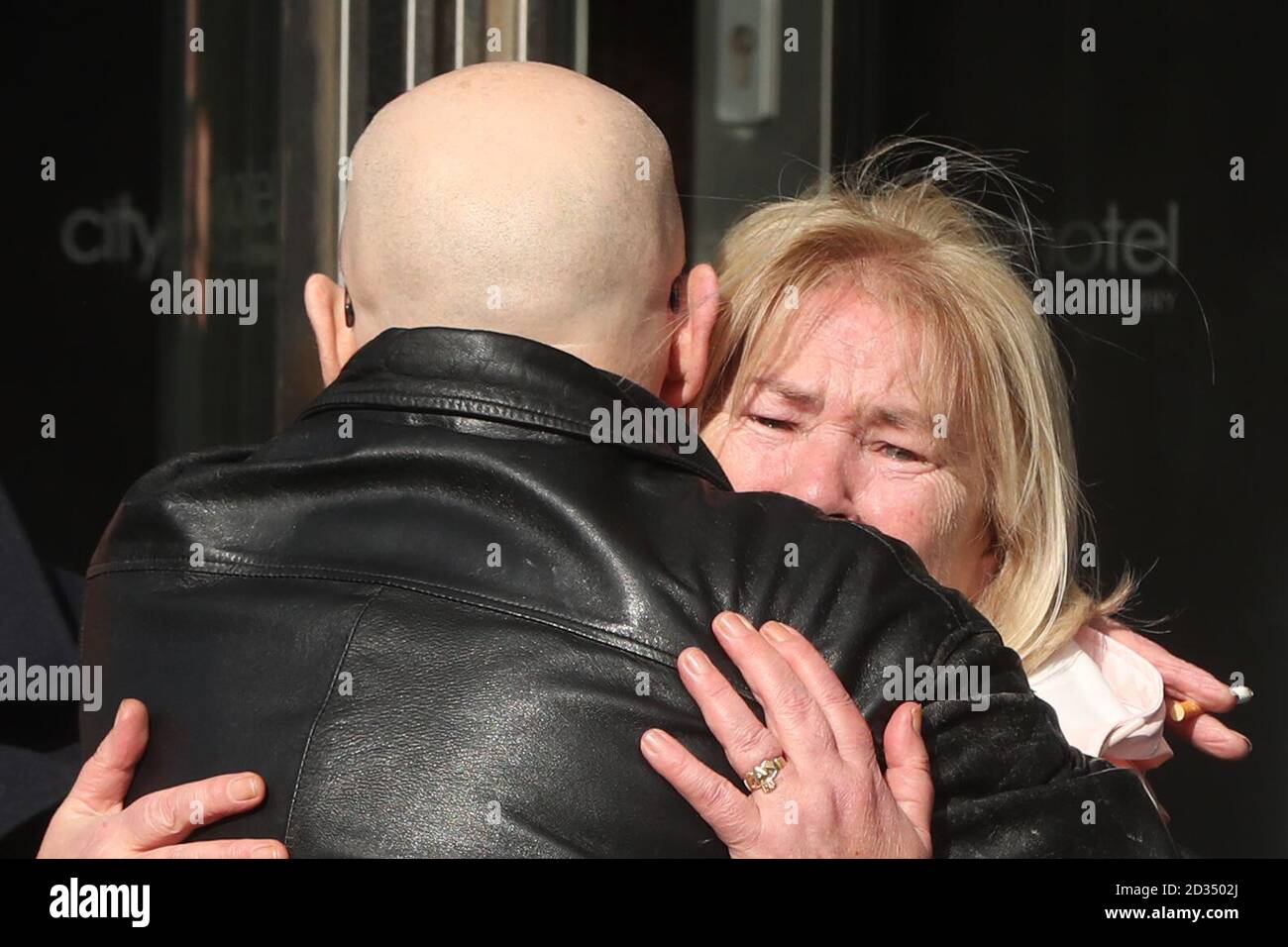 Linda Nash whose youngest brother William Nash died on Bloody Sunday with Eamonn McCann outside the city hotel Londonderry, Northern Ireland ahead of the announcement as to whether 17 former British soldiers and two former members of the Official IRA will be prosecuted in connection with the events of Bloody Sunday in the city in January 1972. Stock Photo