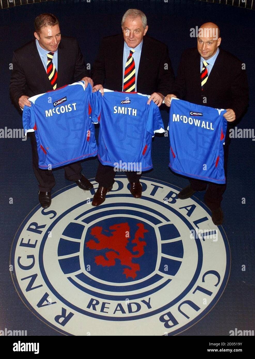 New Rangers manager Walter Smith (centre) with coaches Ally McCoist