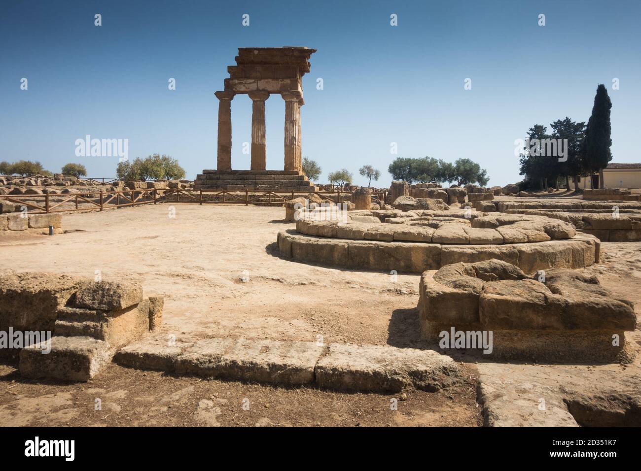 The Valley of the Temples, Temple of Castor and Pollux, agrigento Sicily. According to tradition, this small temple is called the Temple of the Dioscu Stock Photo