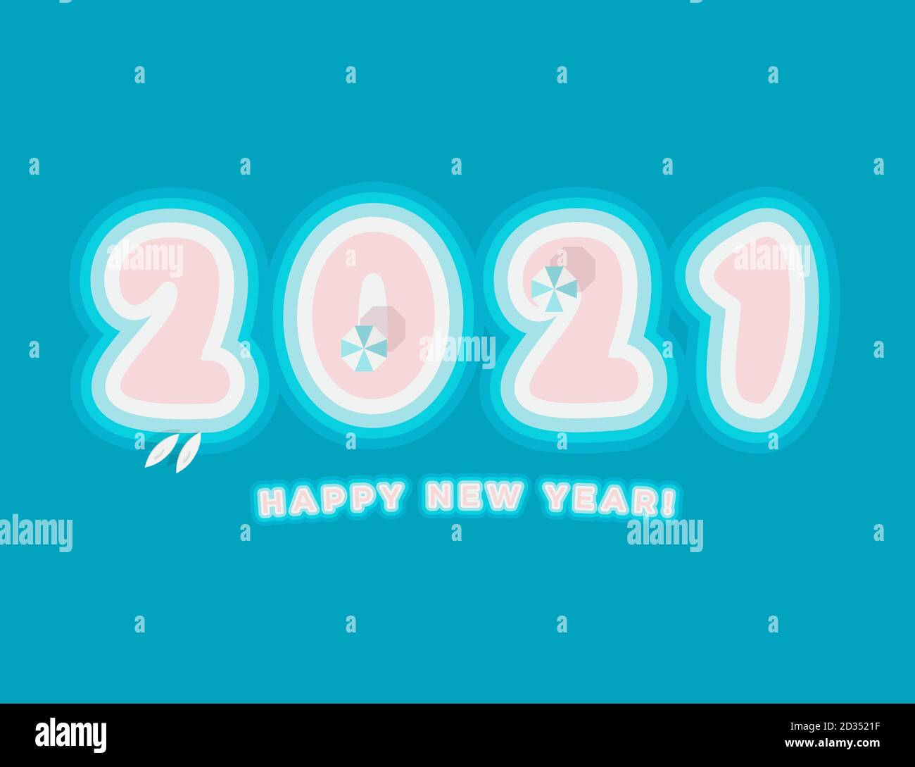 2021 Happy New Year card. Paradise Island Numbers for seasonal holidays