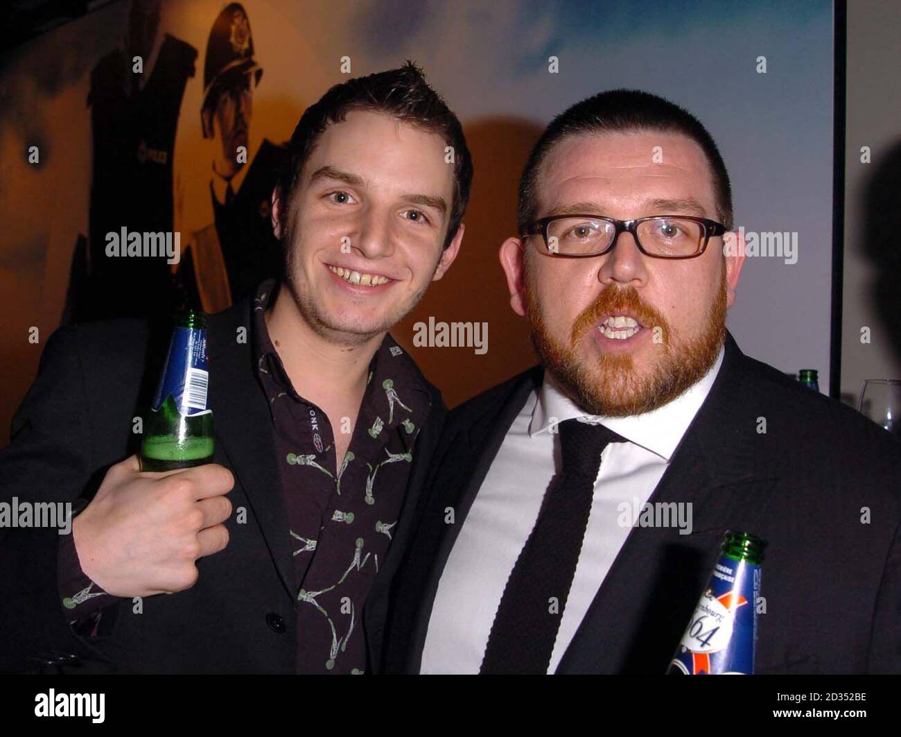 Nick Frost (right) and friend at the Hot Fuzz premiere after party in central London. Stock Photo