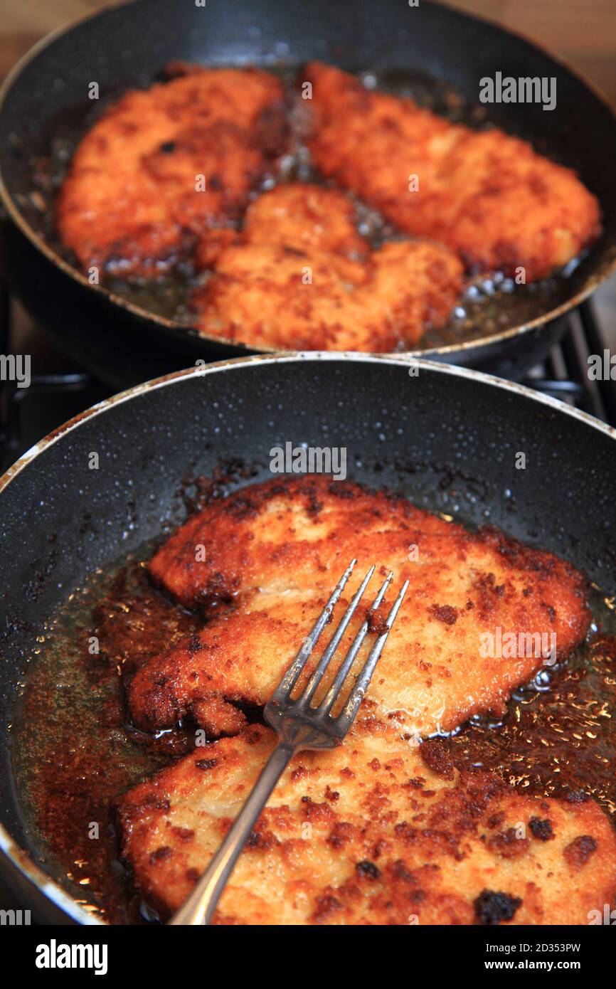 czech traditional schnitzel meat (prepare in the kitchen Stock Photo ...