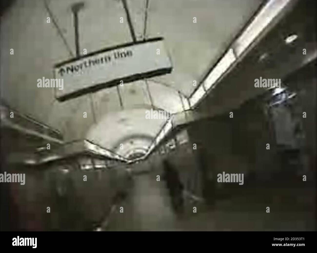 Image taken from the YouTube website of Norwegian Peter Olenick who skied down an escalator at Angel Tube station in London. Stock Photo