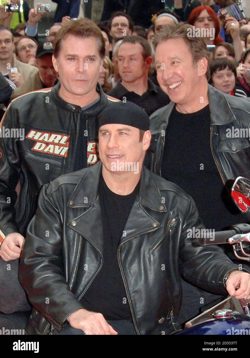(From left to right) Ray Liotta, John Travolta and Tim Allen arrive for the UK premiere of Wild Hogs at the Odeon West End in central London. Stock Photo