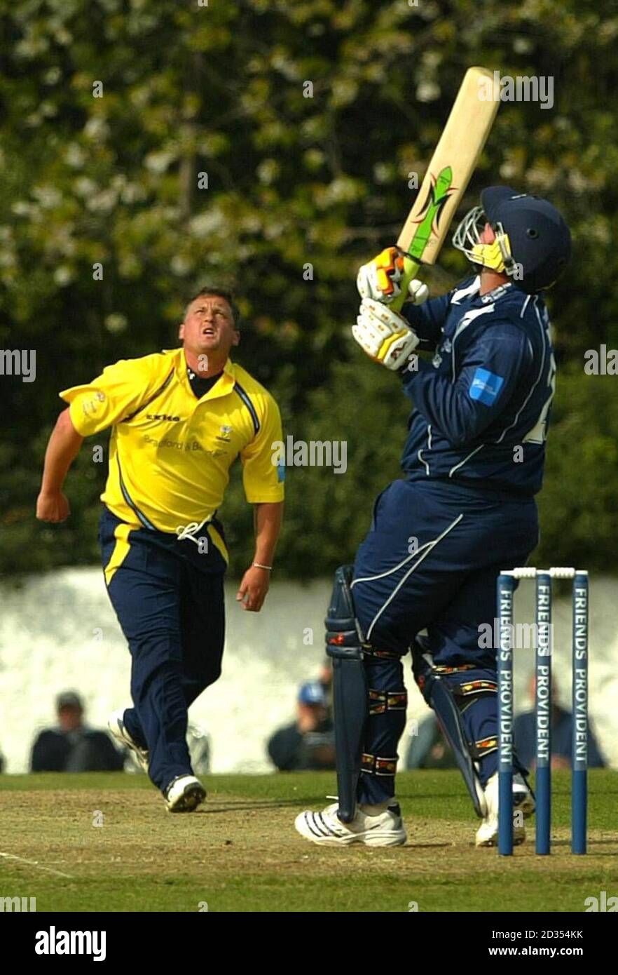 Scottish Saltires Captain Ryan Watson looks up as he is caught out from Yorkshire's Darren Gough's bowling during the Friends Provident Throphy Northern Conference match at Grange Club cricket Ground, Edinburgh. Stock Photo