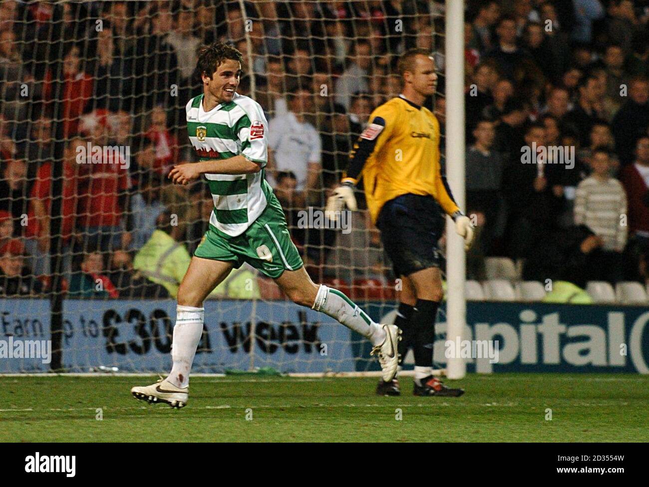 Yeovil Town's Arron Davies celebrates scoring the winning goal Stock Photo