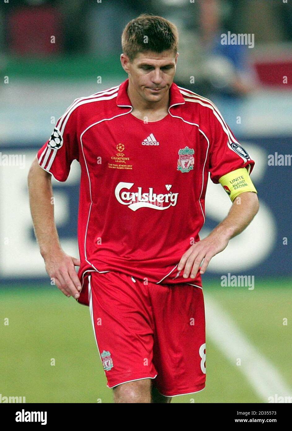 Liverpool's Steven Gerrard looks dejected after the