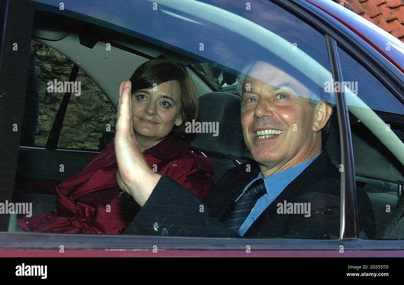 Tony Blair and his wife Cherie leave Trimdon Labour Club after