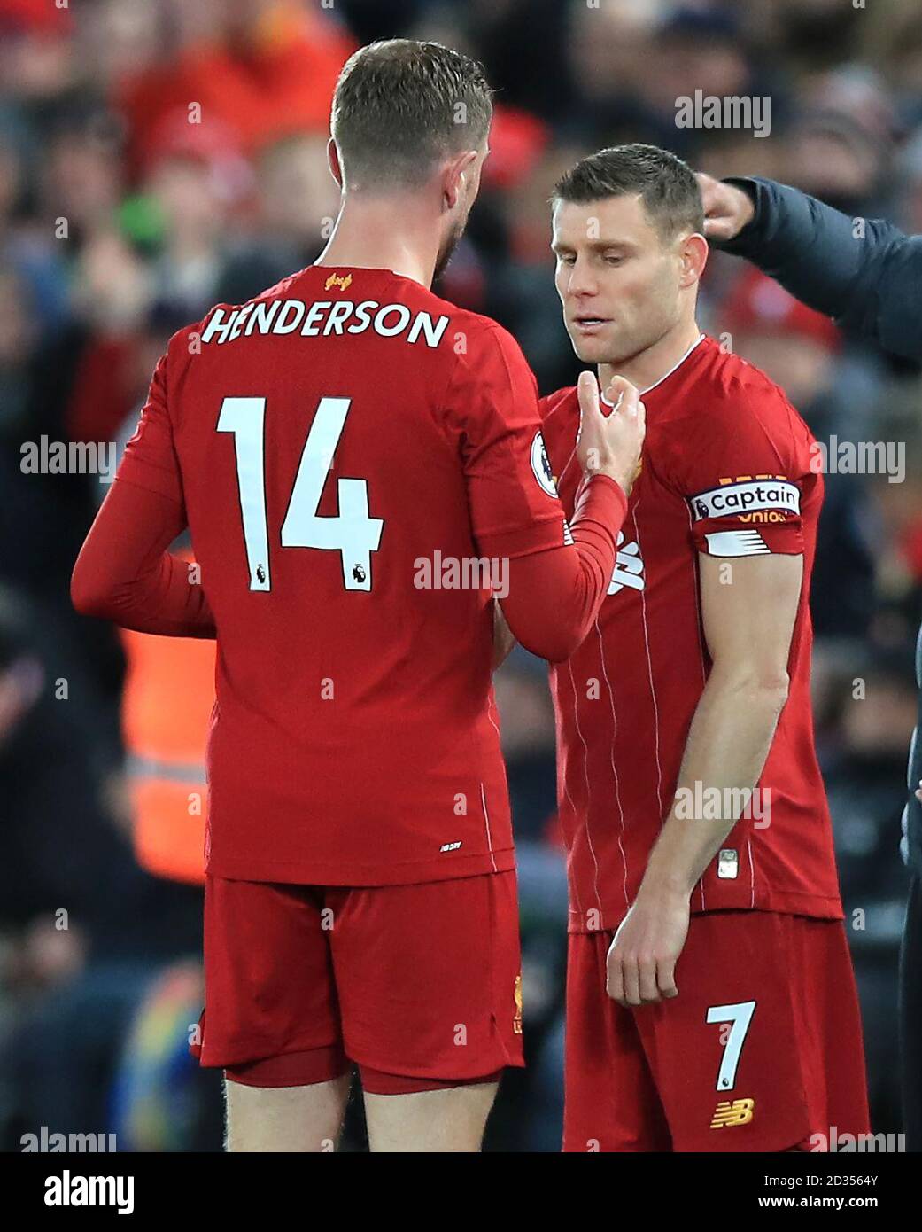 Liverpool S James Milner Right Comes On For Substituted Team Mate Jordan Henderson During The Premier League Match At Anfield Liverpool Stock Photo Alamy Liverpool S James Milner Right Comes On For Substituted Team Mate Jordan Henderson During The Premier League Match At Anfield Liverpool Stock Photo Alamy