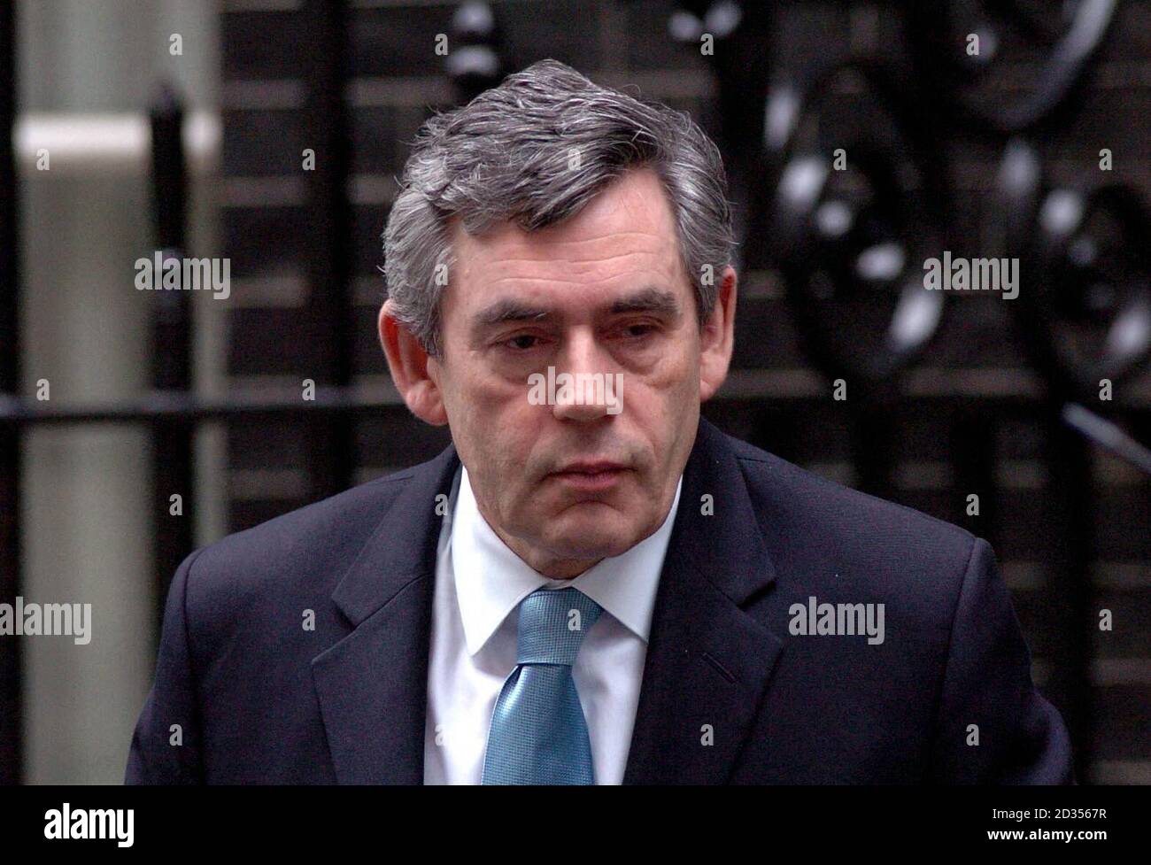 Prime Minister Gordon Brown leaves No.10 Downing Street for Prime Minister's Question at the House of Commons today. Stock Photo