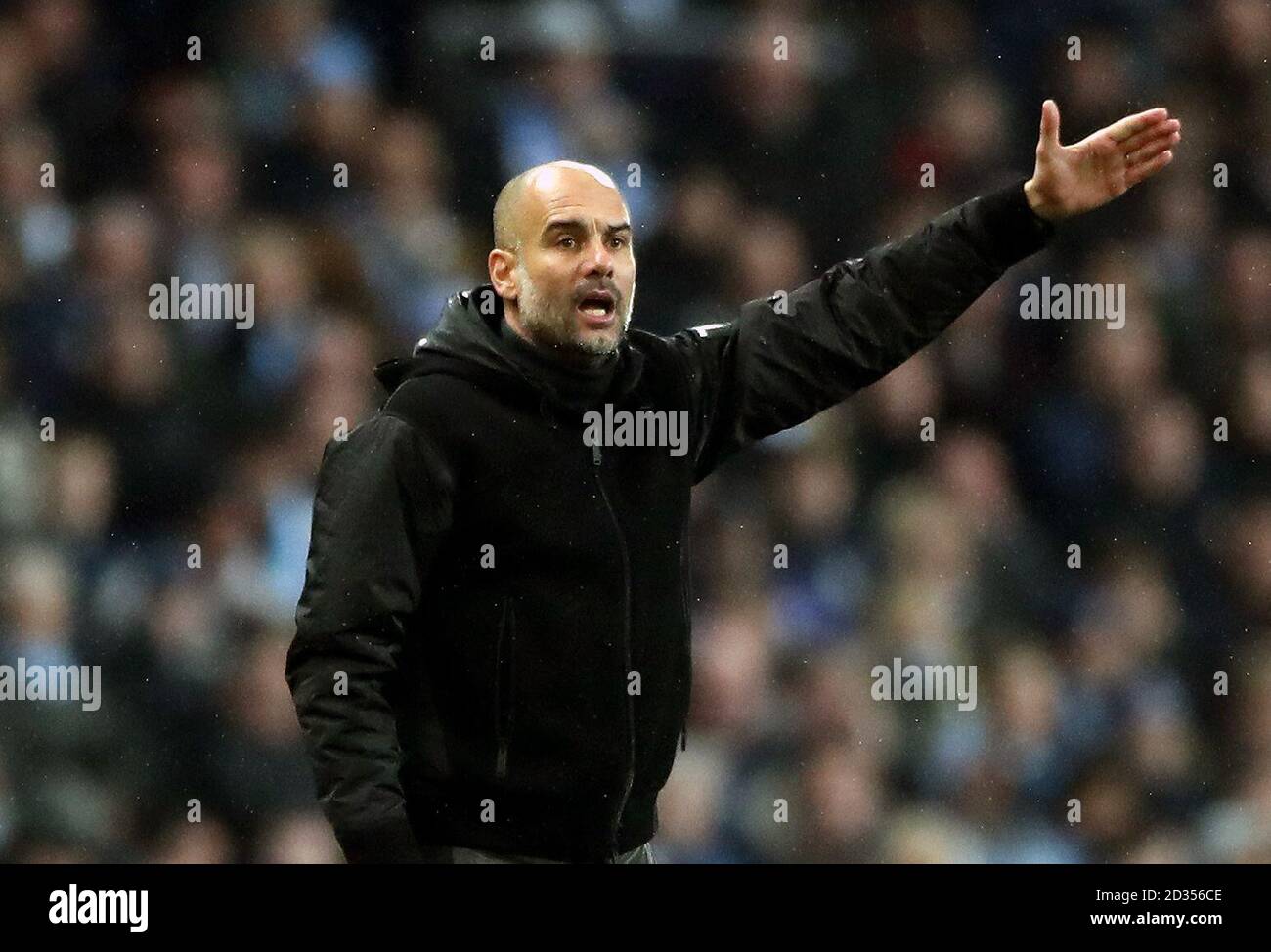 Manchester City manager Pep Guardiola during the Premier League match at the Etihad Stadium, Manchester. Stock Photo