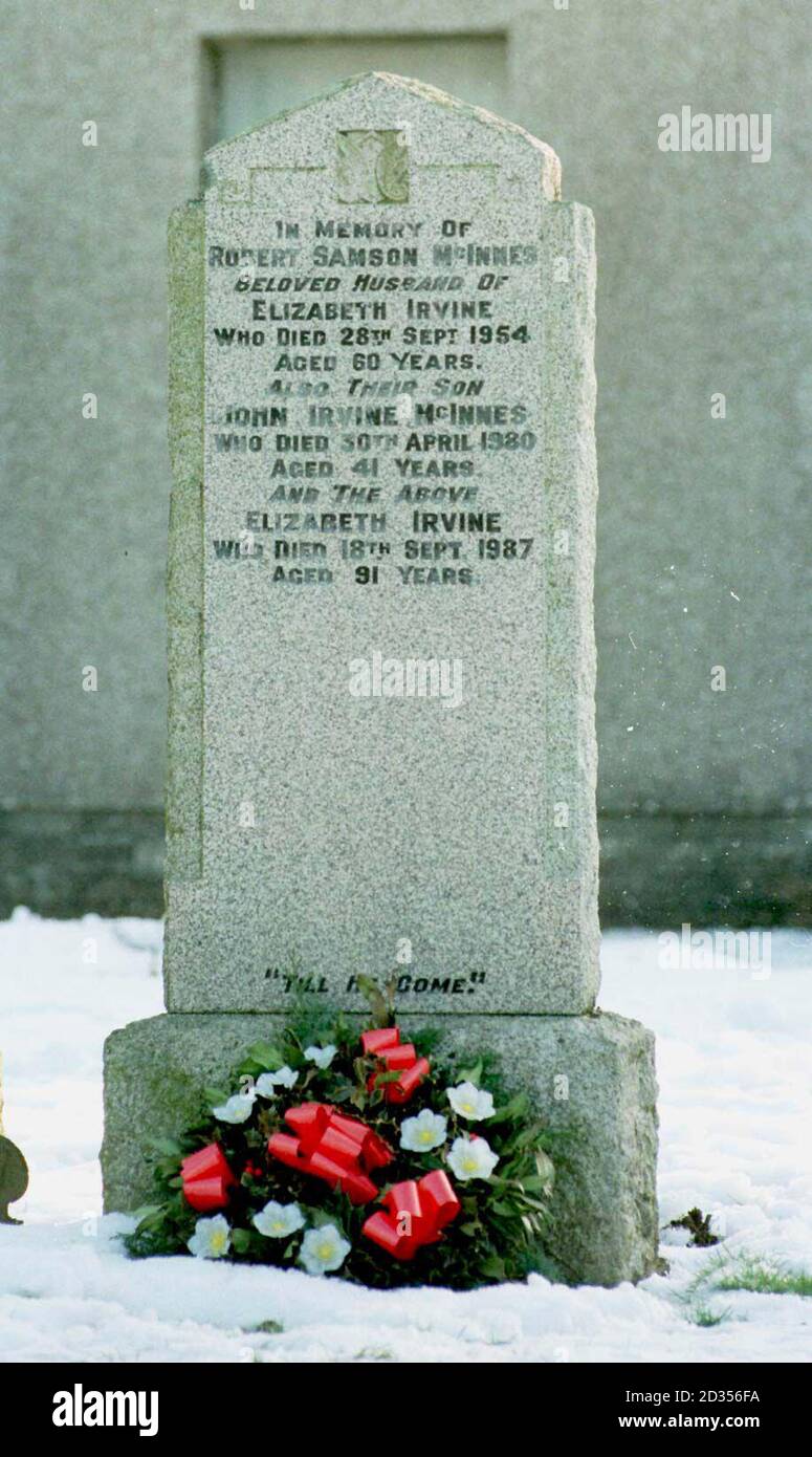 The grave of John Irvine McInnes in the village of Stonehouse in Lanarkshire. McInnes died in 1980 and police in Scotland want to exhume his body so that DNA tests on the remains can be used to prove, or disprove, 'a definite line of inquiry' linking him to the 1960's serial killer 'Bible John', so-called because of his habit of quoting from the scriptures. Stock Photo
