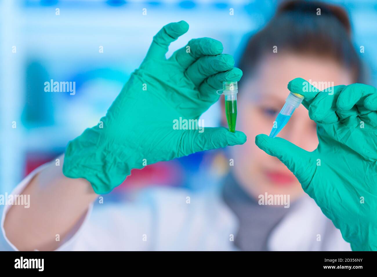Young female laboratory assistant in laboratory analyzing environmental