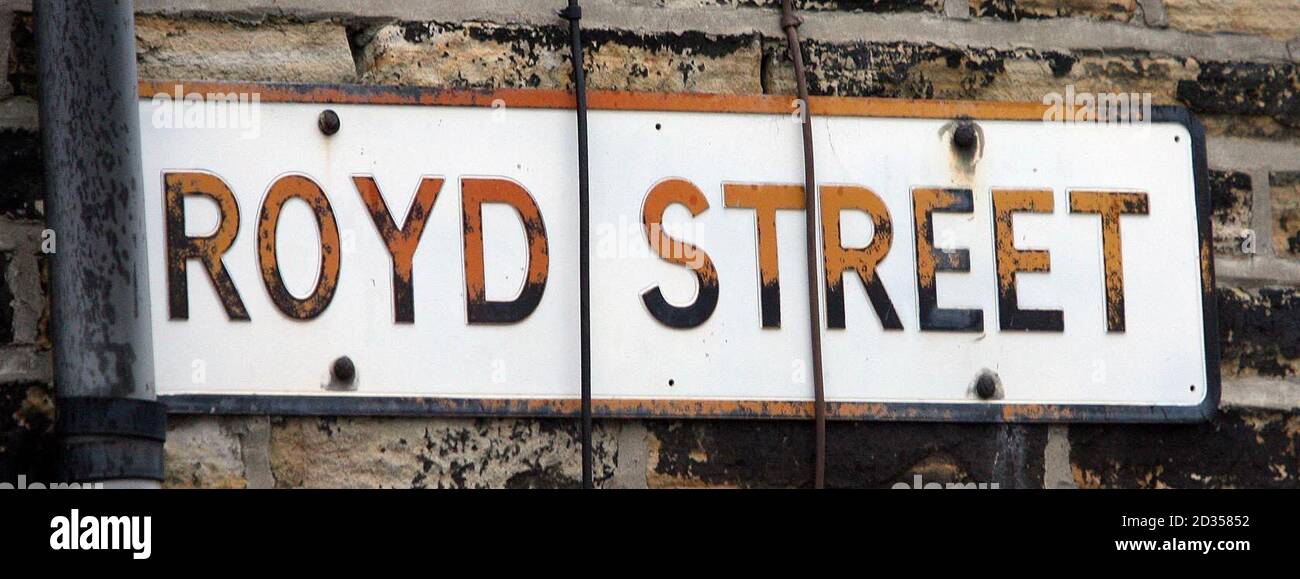 The street sign for the area where police have launched a murder inquiry today after a four-year-old boy died and a 14-year-old girl was seriously injured. Officers were called to an address in Royd Street, in Slaithwaite, Huddersfield, West Yorkshire, at 1pm. Stock Photo