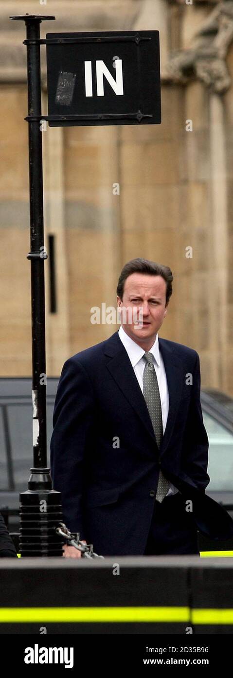 David Cameron arrives to speak with The Federation of Small Businesses as they lobby Parliament to support local traders in Old Palace Yard, London as part of its Keep Trade Local campaign. Stock Photo