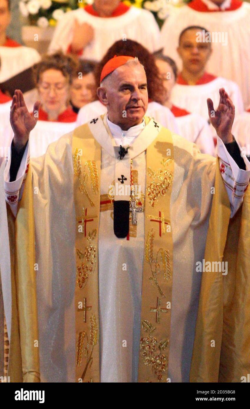 Cardinal Keith O'Brien during his Easter Sunday Homily when he launched an attack on the Government's 'Human Fertilisation and Embryology Bill' currently going through Parliament, St Mary's Cathedral, Edinburgh. Stock Photo